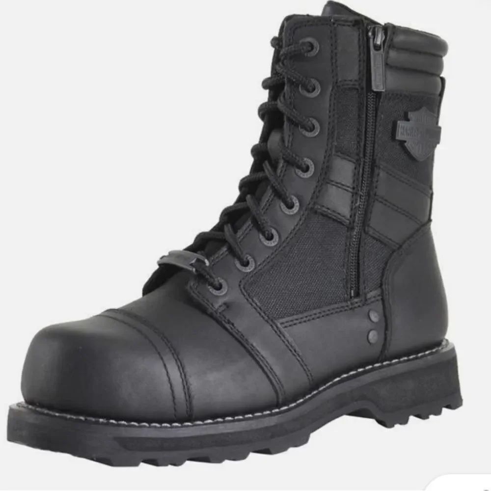 NWOT Harley-Davidson Men's Boxbury Military Zippers Black Men's Lace-Boots 10.5